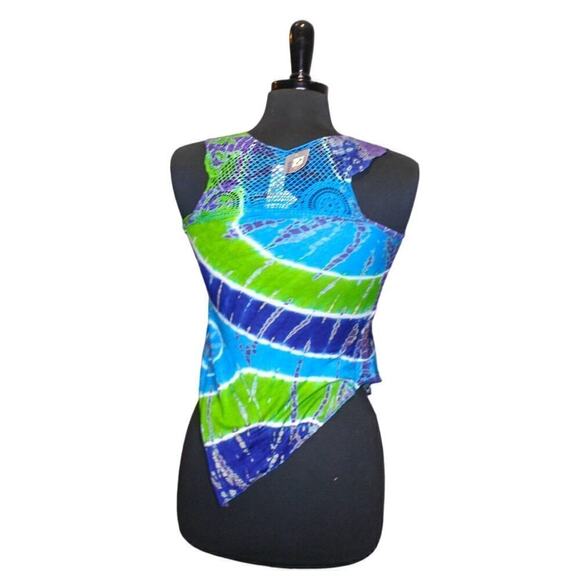 India Boutique Tie Die Tank Top Asymmetrical Handkerchief Crochet S - Picture 3 of 5
